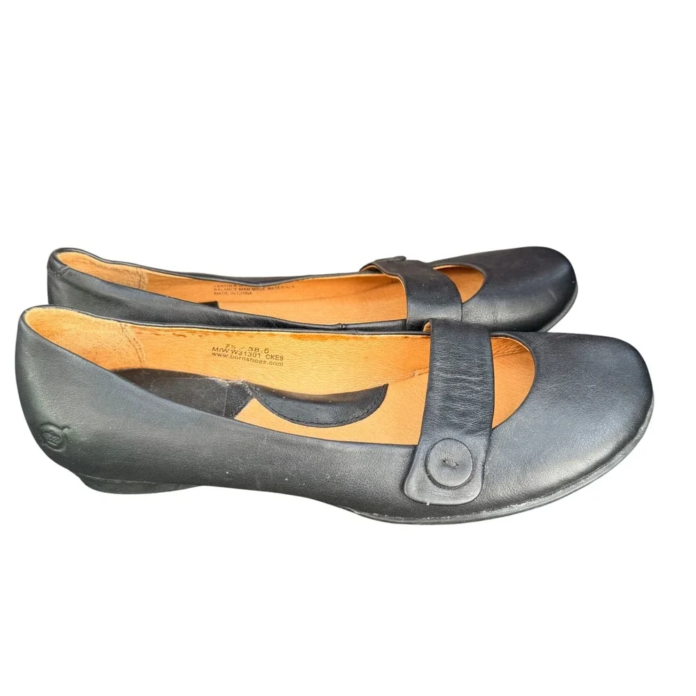 Born Mary Jane Flats Womens 7.5 Black Leather Comfort Shoes W31301 CKE9